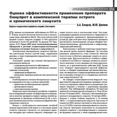 Статья Оценка эффективности применения препарата Синупрет в комплексной терапии острого и хронического синусита