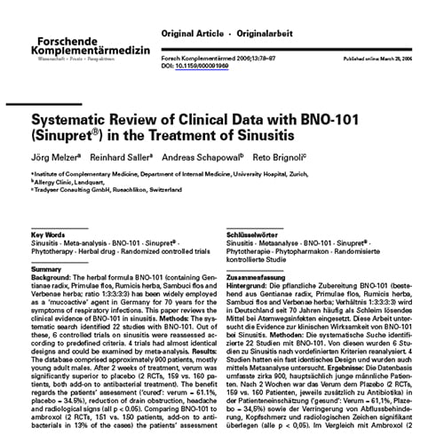 Статья Systematic Review of Clinical Data with BNO-101 (Sinupret®) in the Treatment of Sinusitis